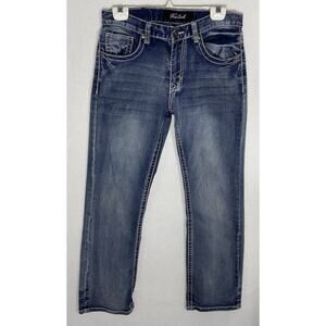 True Luck Jeans Mens 30x30 Blue Straight Leg Contrast Stitch Embroidered Pockets